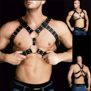 Arreio Masculino Harness Sexy em couro detalhes em metais - LF00061