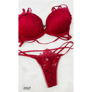 Conjunto em renda pulsada com aplicação guipir com laço e pingente de Strass - 0157