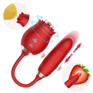 Vibrador Duplo Formato de Rosa e Penetrador de vai e vem com 10 Modos Vibração - RS037