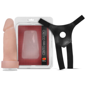 Cinta em Couro, Pênis com Vértebra em CyberSkin 16 x 5 cm - 800P